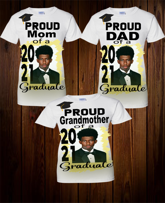 Center graphic design  t-shirts- family Grad shirts( picture example) with picture  graduation family shirts, class of 2021, graduation 2020 etc... customize your year , graduation tee, proud family of the grad